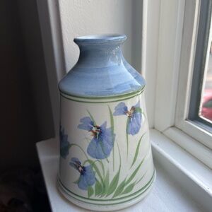 Ceramic Studio Pottery Artisan Floral Ceramic Vase in Blue and Green Foster 90s
